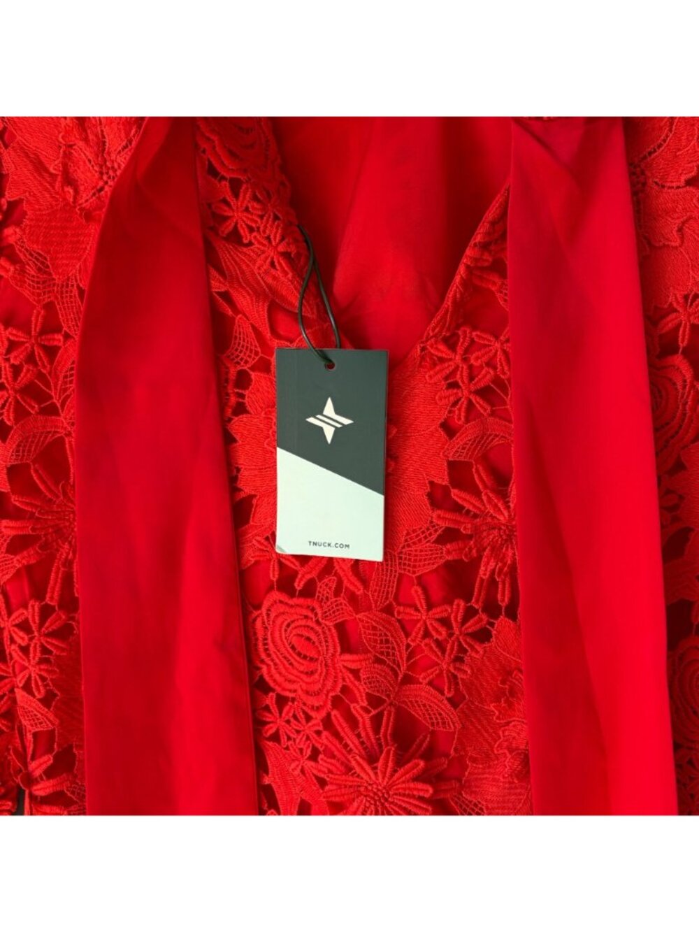 NWT Tuckernuck Guipure Lace Faye Top Blouse Bow Back Red 3/4 Sleeves Size XS - Picture 8 of 14